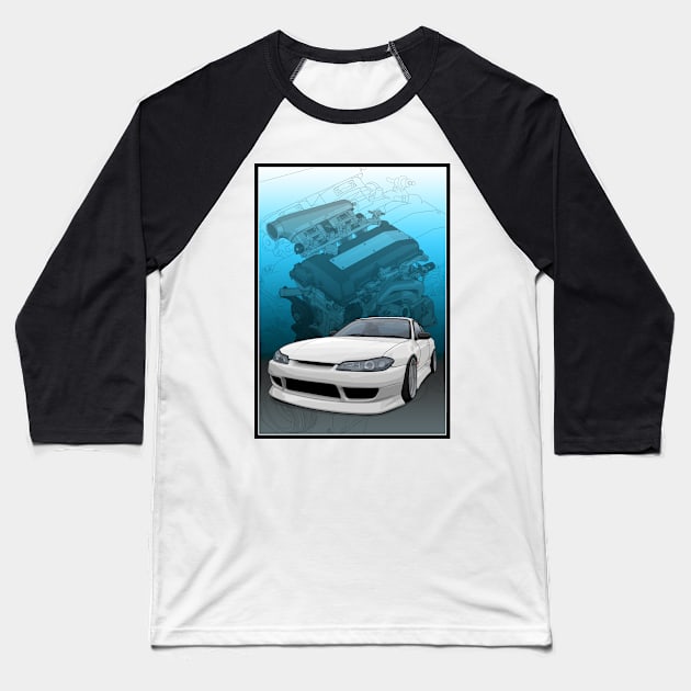 Silvia S15 with SR20 background Baseball T-Shirt by ArtyMotive